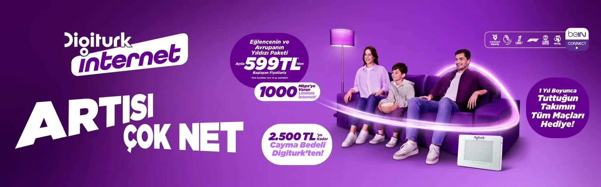 Digiturk İnternet — ayda 599 TL'den başlayan fiyatlarla, 1000 Mbps'e varan limitsiz internet